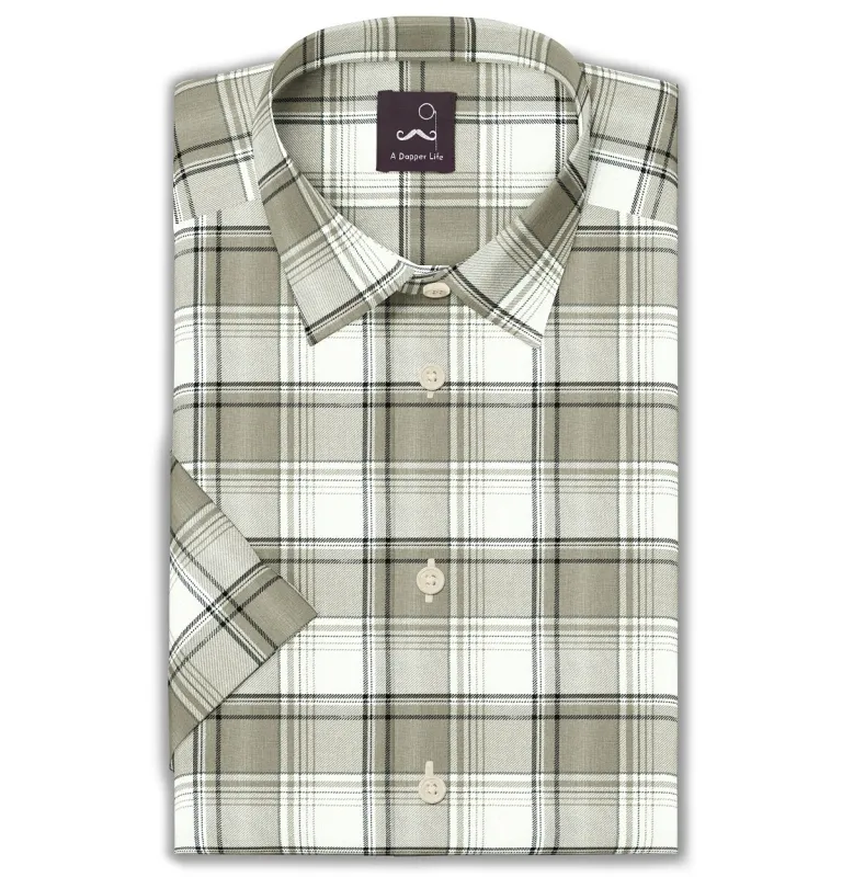 Pure Cotton - Semi-Spread Collar - Short Sleeve - Driftwood Check sold by Airthreads
