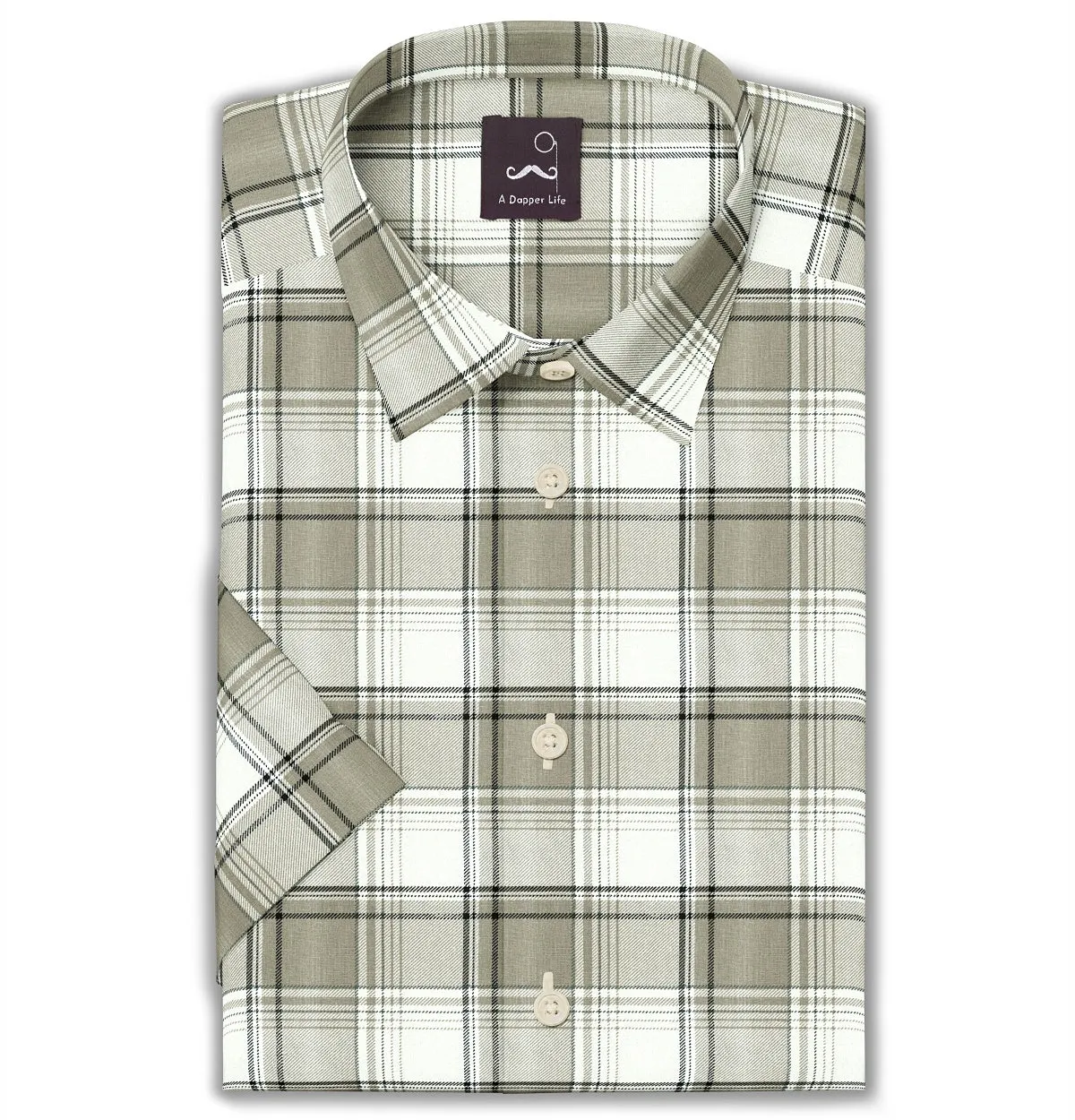 Pure Cotton - Semi-Spread Collar - Short Sleeve - Driftwood Check sold by Airthreads