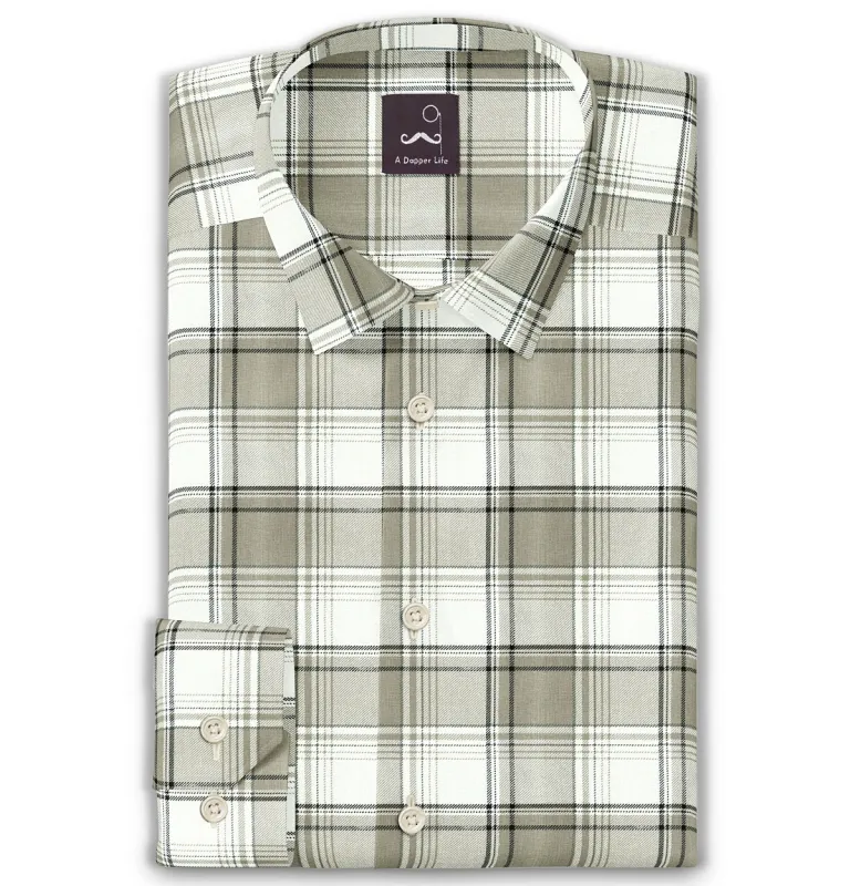 Pure Cotton - Semi-Spread Collar - Long Sleeve - Driftwood Check sold by Airthreads