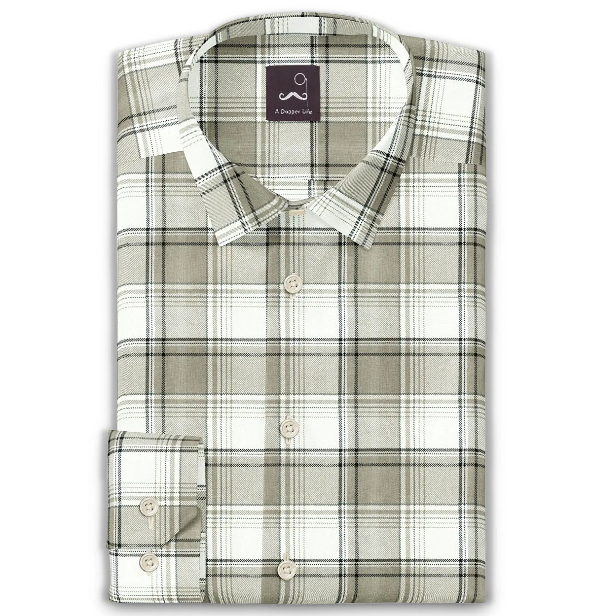 Pure Cotton - Semi-Spread Collar - Long Sleeve - Driftwood Check sold by Airthreads