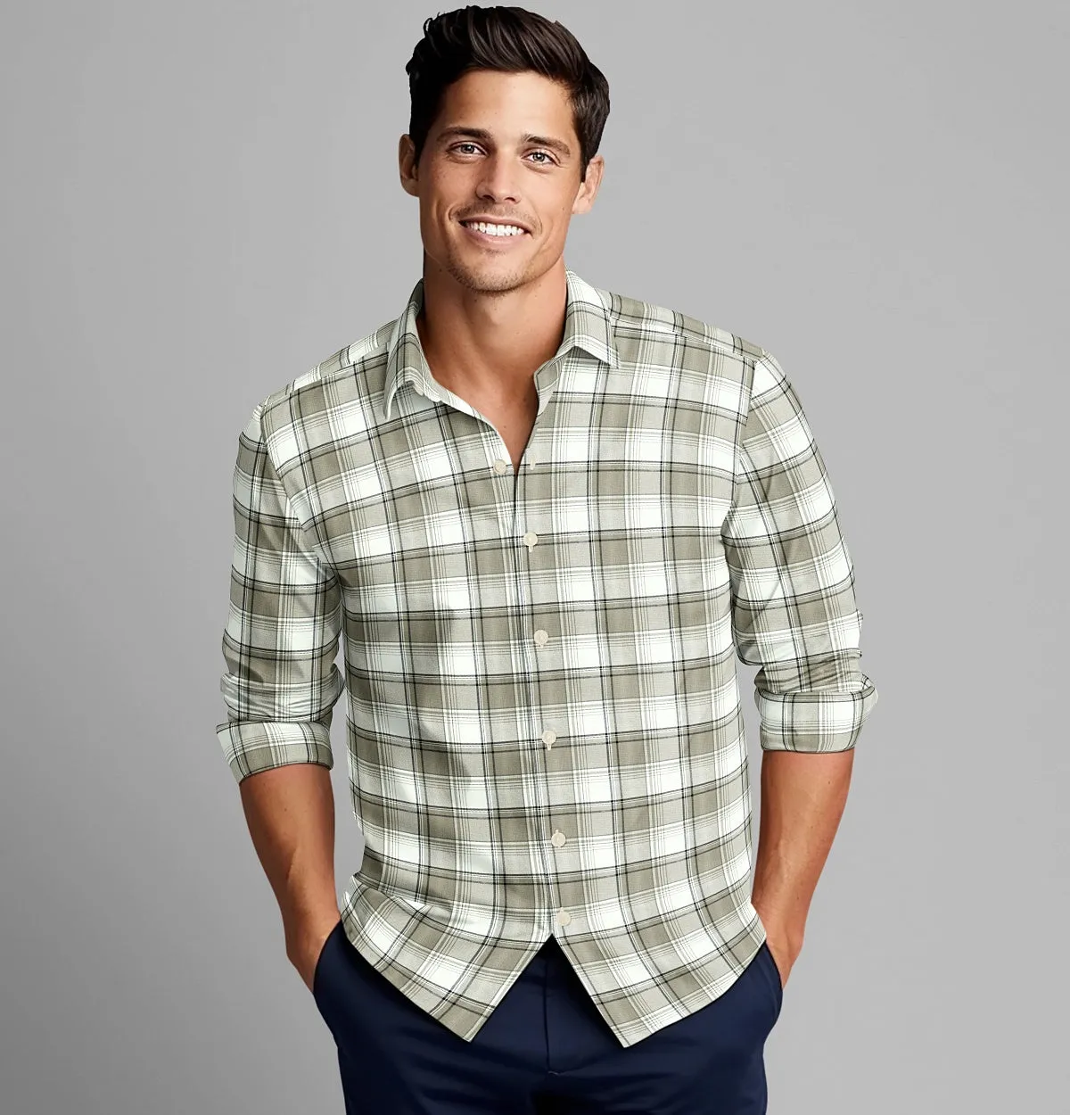 Pure Cotton - Semi-Spread Collar - Long Sleeve - Driftwood Check sold by Airthreads product image thumbnail 4