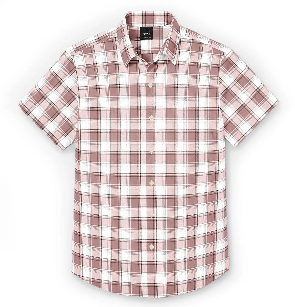 Pure Cotton - Semi-Spread Collar - Short Sleeve - Rose Taupe Check sold by Airthreads product image thumbnail 3