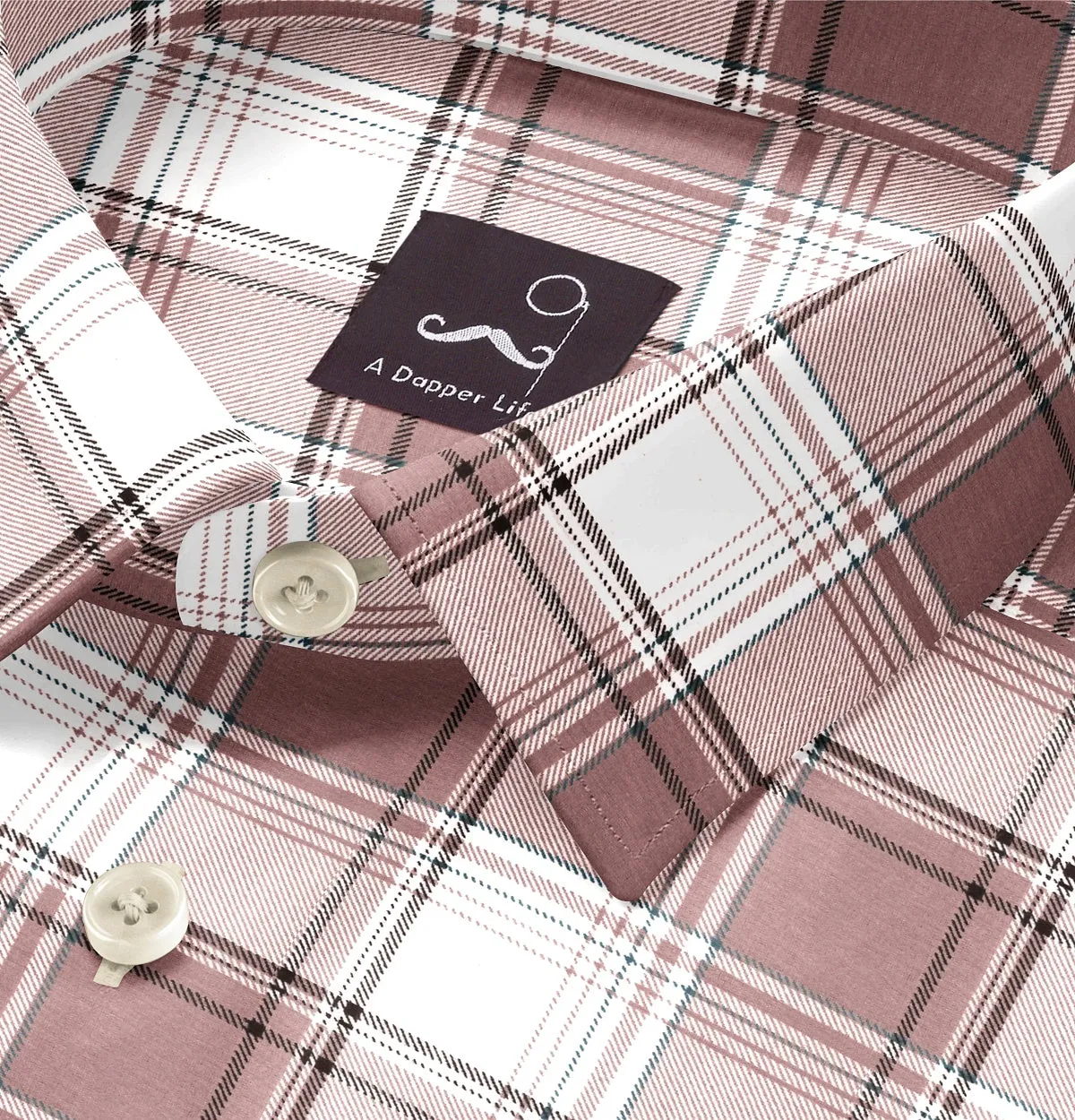 Pure Cotton - Semi-Spread Collar - Short Sleeve - Rose Taupe Check sold by Airthreads product image thumbnail 2