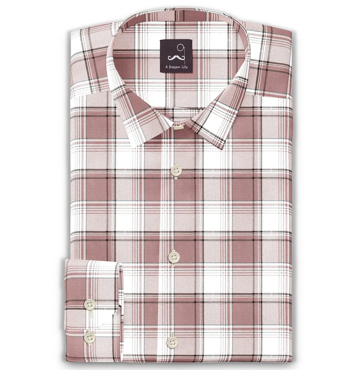 Pure Cotton - Semi-Spread Collar - Long Sleeve - Rose Taupe Check sold by Airthreads