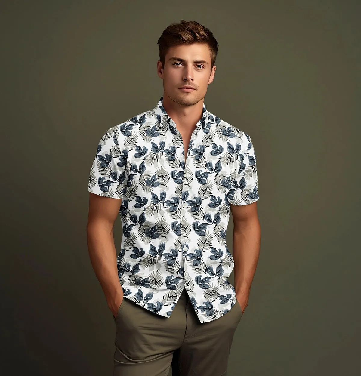 Pure Cotton - Semi-Spread Collar - Short Sleeve - Wilderness Fern sold by Airthreads product image thumbnail 3