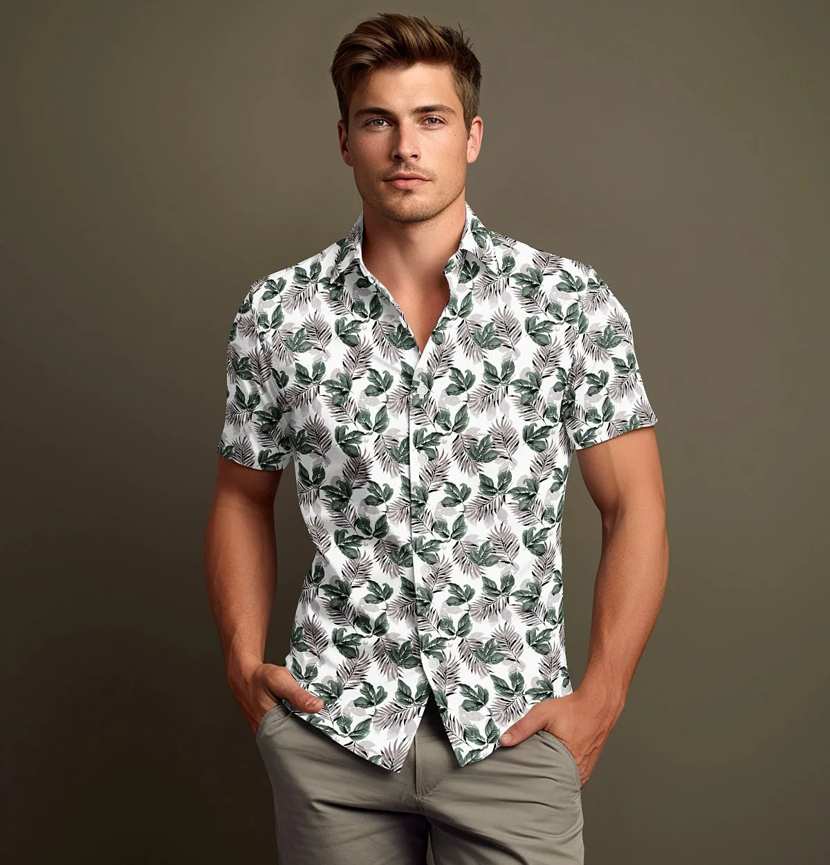Pure Cotton - Semi-Spread Collar - Short Sleeve - Rainforest Fern sold by Airthreads product image thumbnail 4