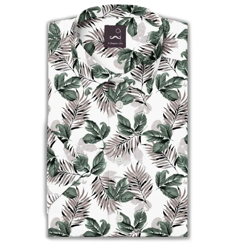 Pure Cotton - Semi-Spread Collar - Short Sleeve - Rainforest Fern sold by Airthreads