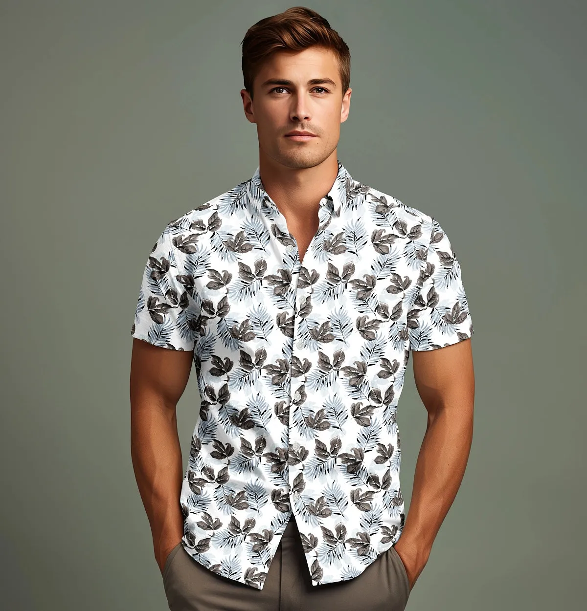 Pure Cotton - Semi-Spread Collar - Short Sleeve - Woodland Fern sold by Airthreads product image thumbnail 4