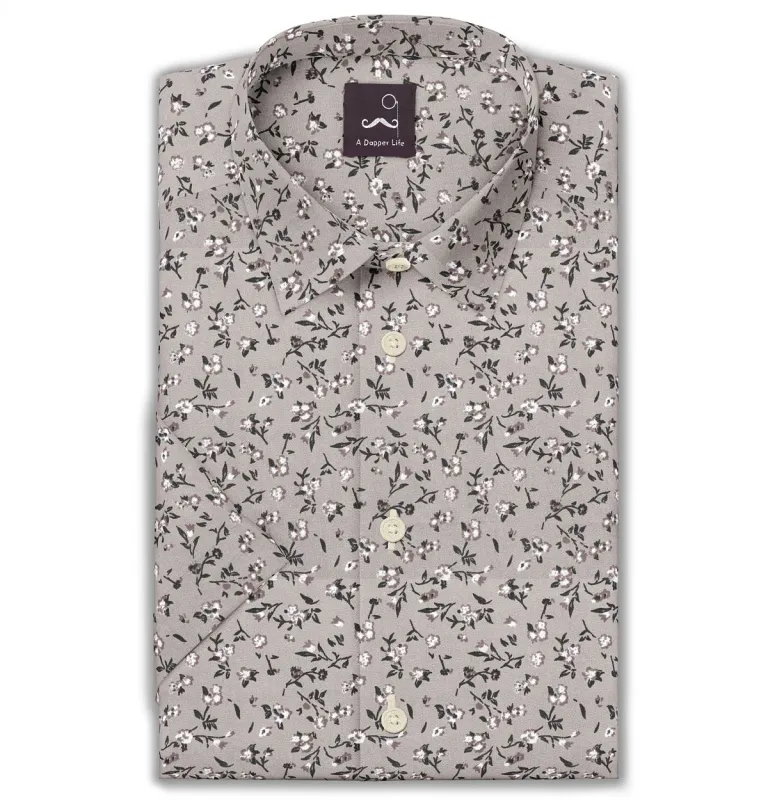 Pure Cotton - Semi-Spread Collar - Short Sleeve - Vintage Blossom sold by Airthreads