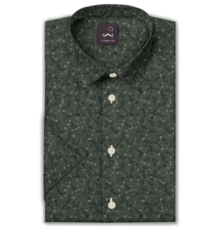 Pure Cotton - Semi-Spread Collar - Short Sleeve - Forest Vine sold by Airthreads