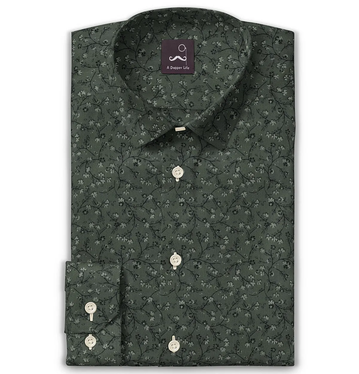 Pure Cotton - Semi-Spread Collar - Long Sleeve - Forest Vine sold by Airthreads