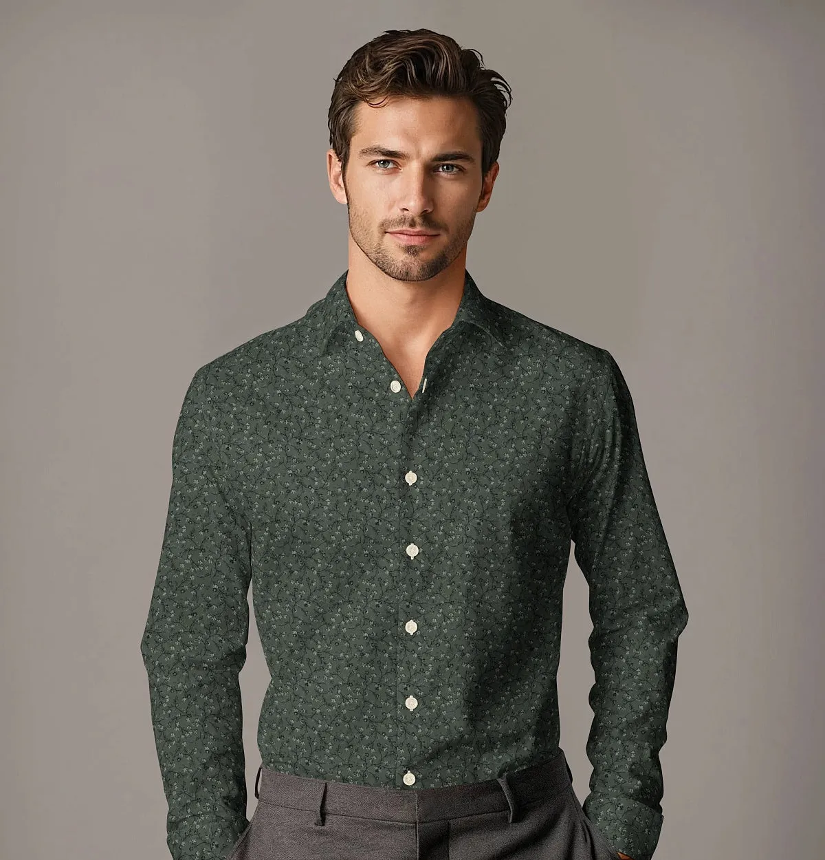 Pure Cotton - Semi-Spread Collar - Long Sleeve - Forest Vine sold by Airthreads product image thumbnail 4