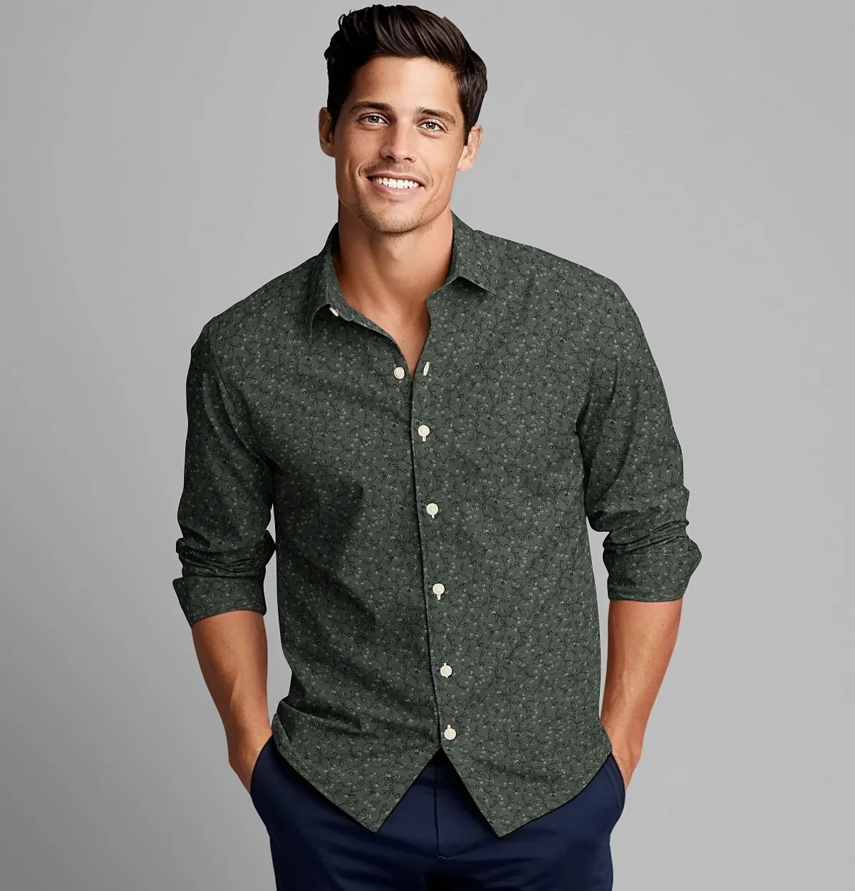 Pure Cotton - Semi-Spread Collar - Long Sleeve - Forest Vine sold by Airthreads product image thumbnail 3