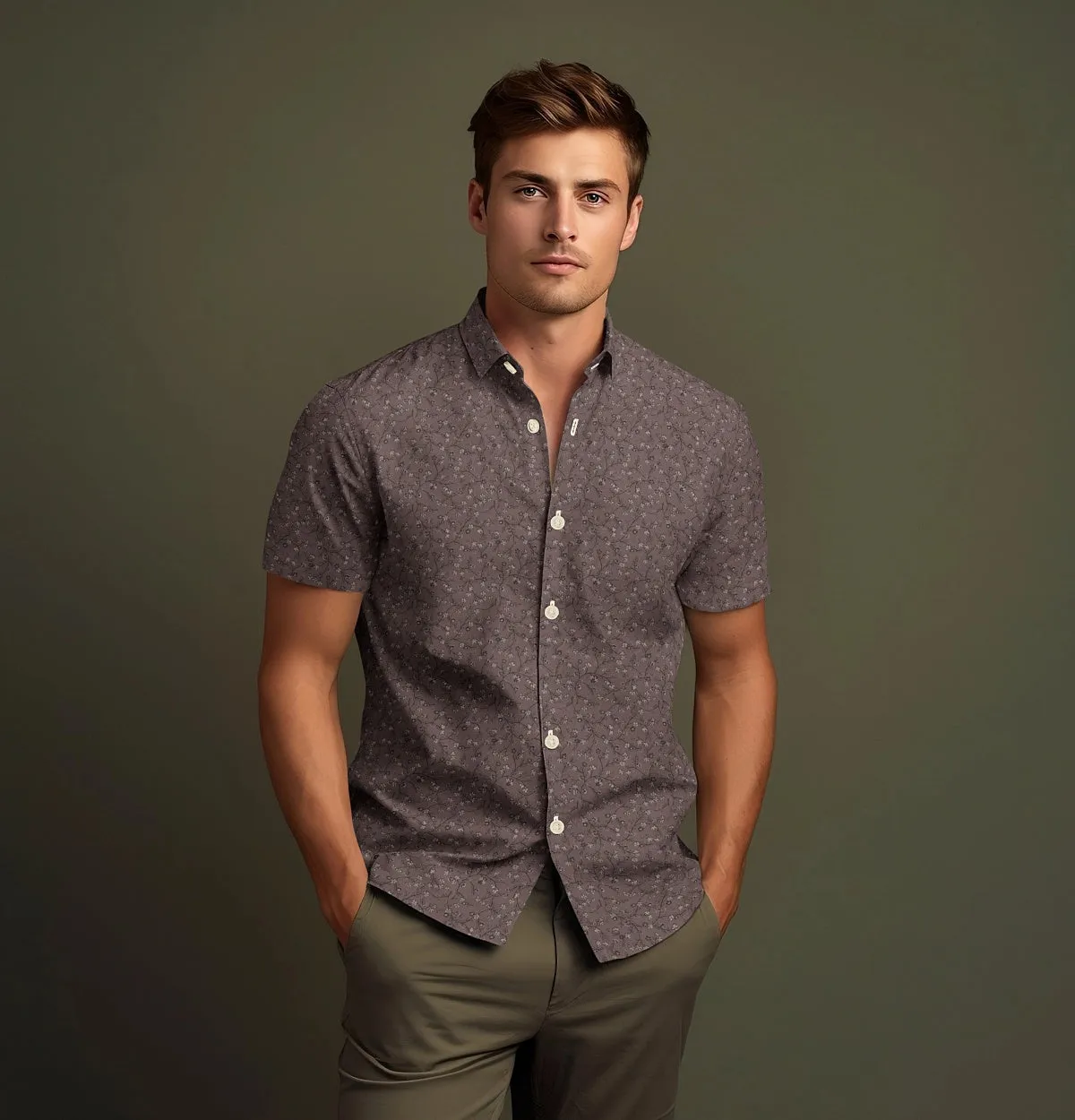 Pure Cotton - Semi-Spread Collar - Short Sleeve - Chestnut Vine sold by Airthreads product image thumbnail 4