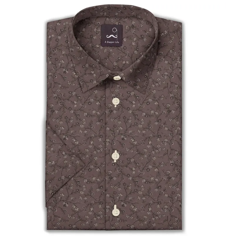 Pure Cotton - Semi-Spread Collar - Short Sleeve - Chestnut Vine sold by Airthreads