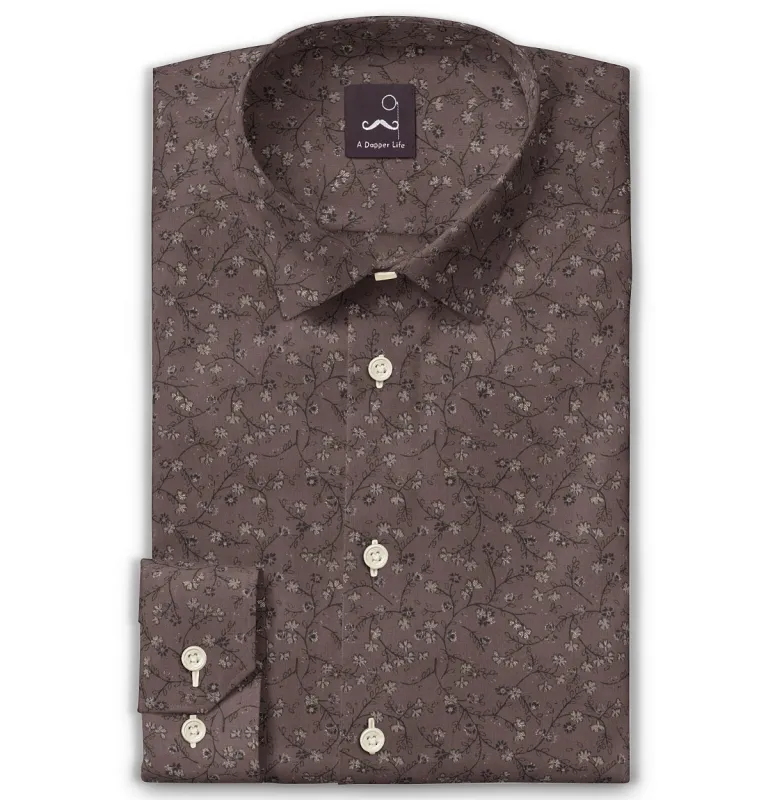 Pure Cotton - Semi-Spread Collar - Long Sleeve - Chestnut Vine sold by Airthreads