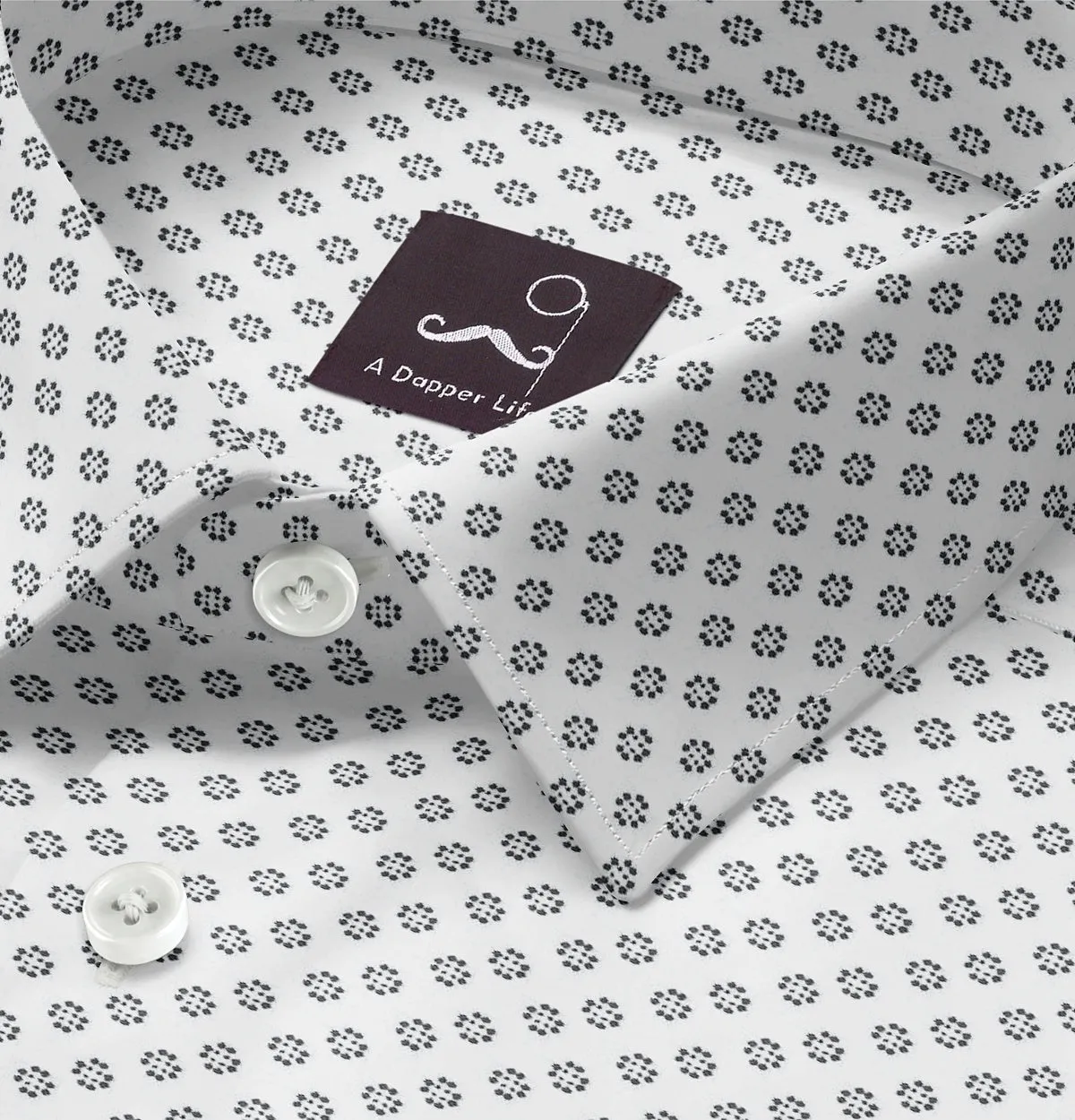 Pure Cotton - Semi-Spread Collar - Short Sleeve - White Flower Print sold by Airthreads product image thumbnail 2