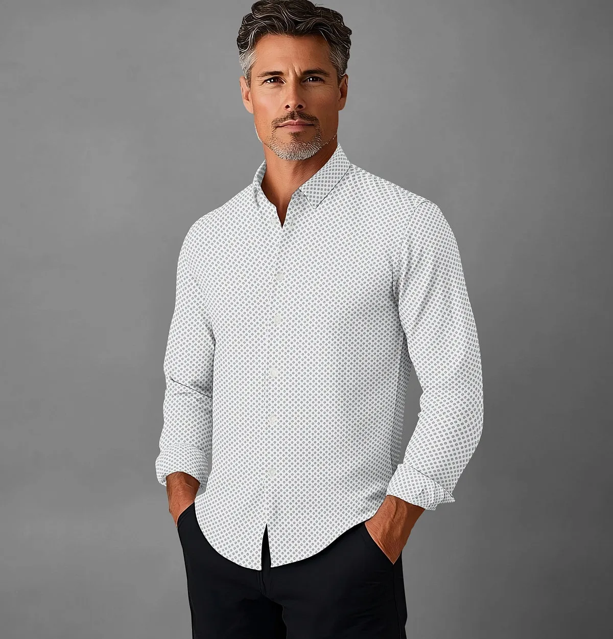 Pure Cotton - Semi-Spread Collar - Long Sleeve - White Flower Print sold by Airthreads product image thumbnail 4