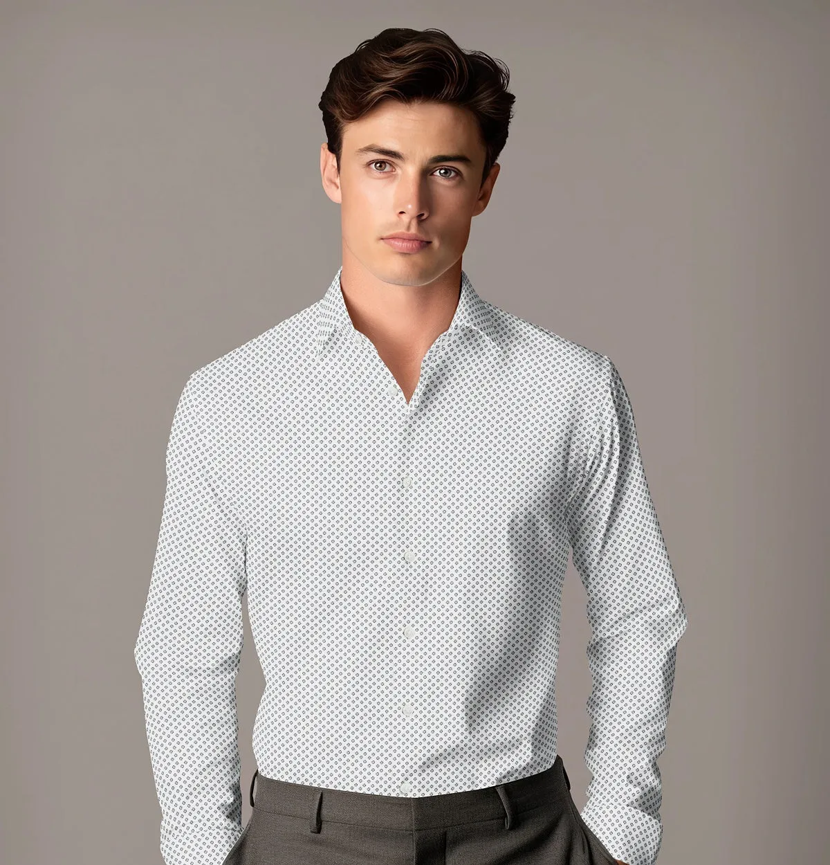 Pure Cotton - Semi-Spread Collar - Long Sleeve - White Flower Print sold by Airthreads product image thumbnail 3