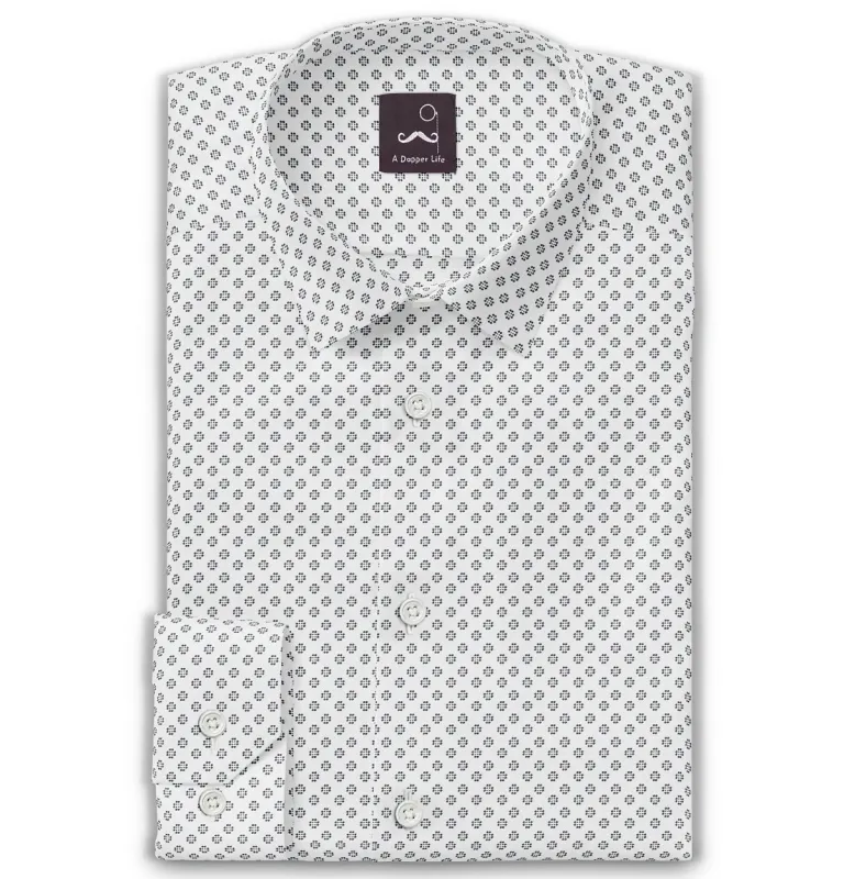 Pure Cotton - Semi-Spread Collar - Long Sleeve - White Flower Print sold by Airthreads