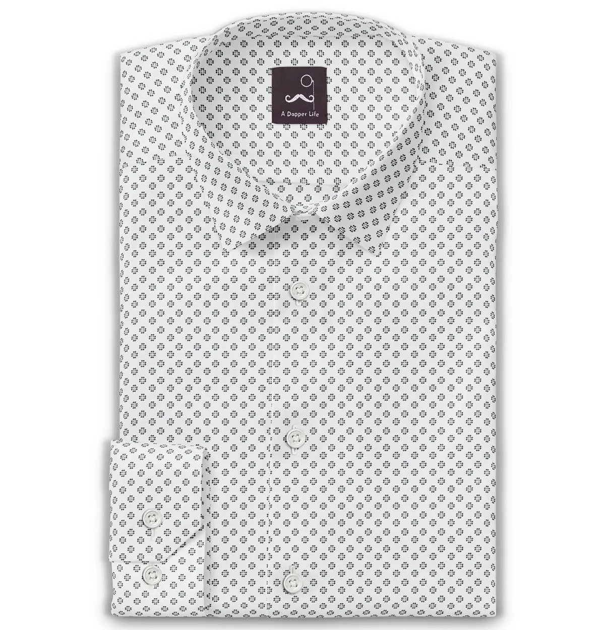 Pure Cotton - Semi-Spread Collar - Long Sleeve - White Flower Print sold by Airthreads