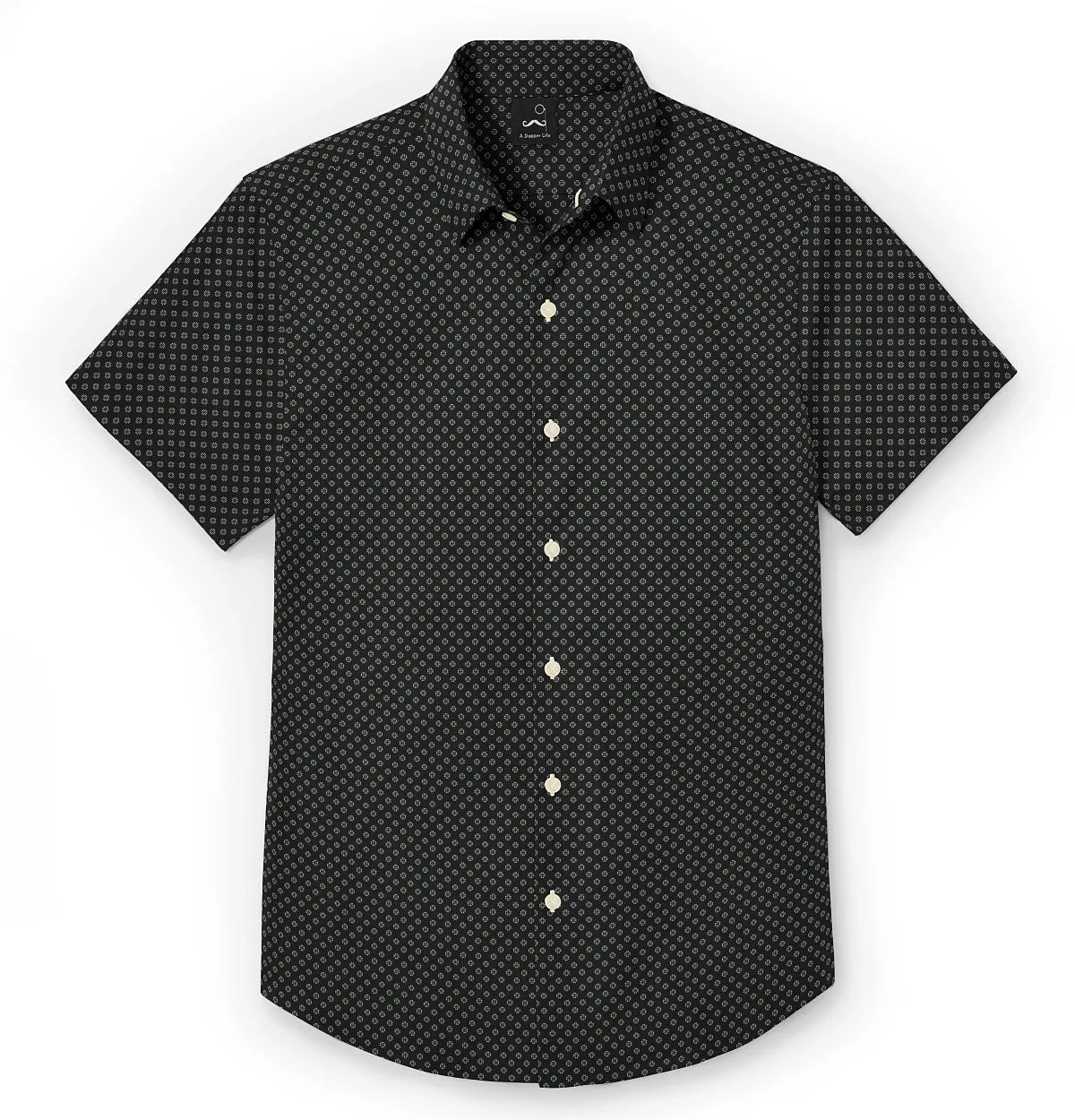 Pure Cotton - Semi-Spread Collar - Short Sleeve - Black Flower Print sold by Airthreads product image thumbnail 3