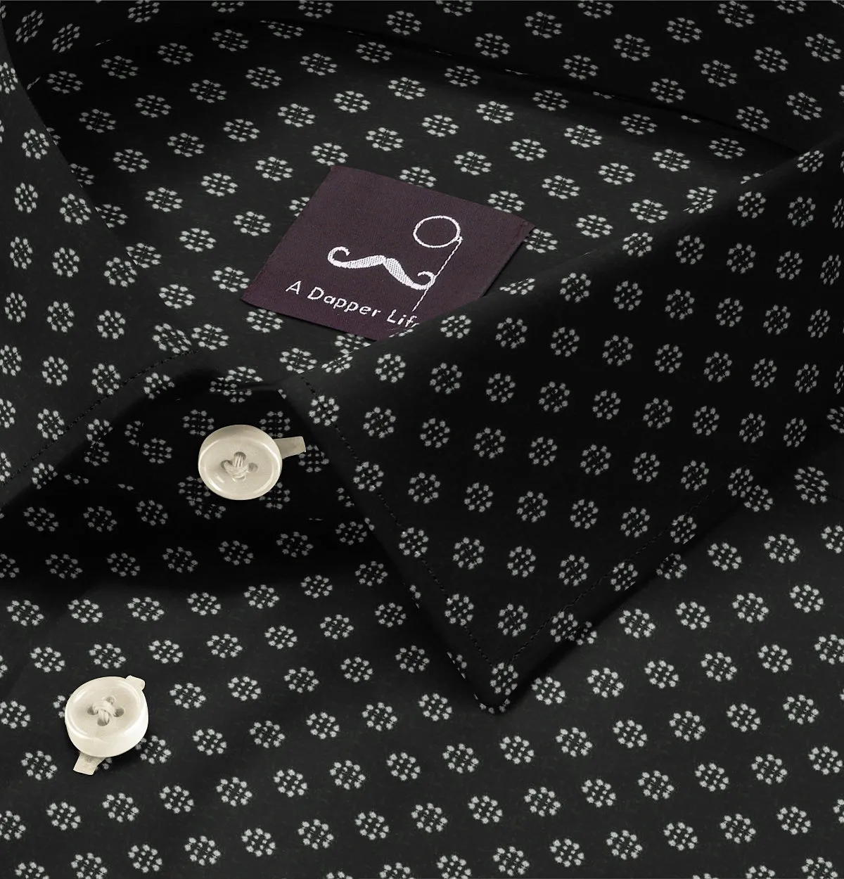 Pure Cotton - Semi-Spread Collar - Long Sleeve - Black Flower Print sold by Airthreads product image thumbnail 2