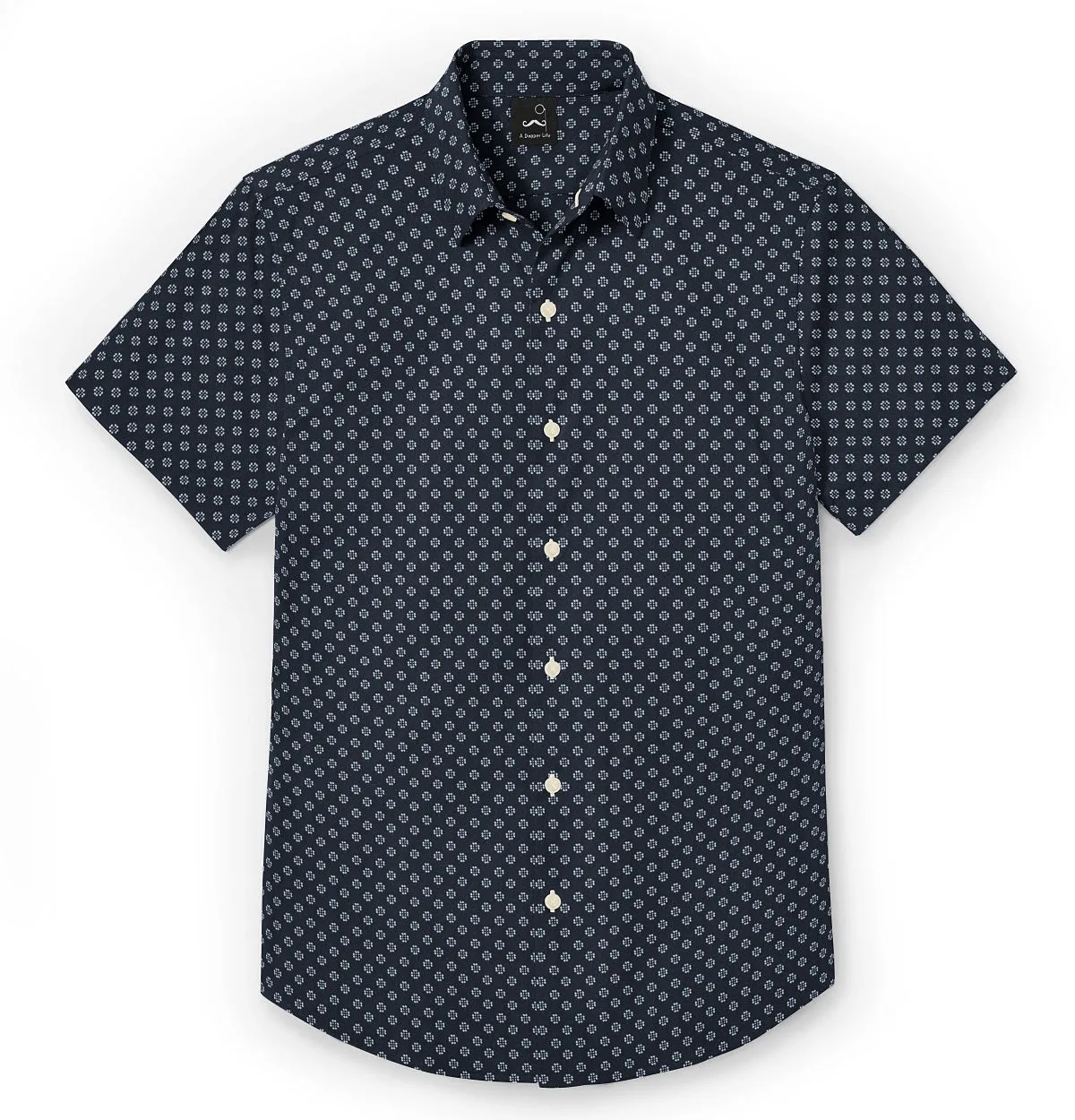 Pure Cotton - Semi-Spread Collar - Short Sleeve - Navy Flower Print sold by Airthreads product image thumbnail 3