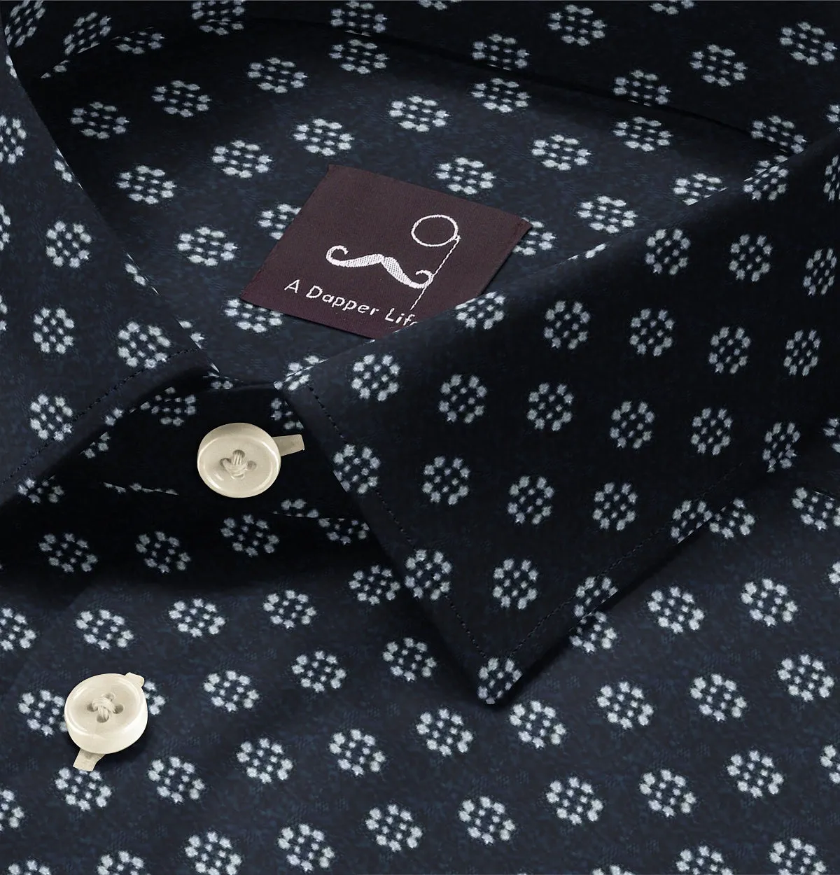 Pure Cotton - Semi-Spread Collar - Long Sleeve - Navy Flower Print sold by Airthreads product image thumbnail 2