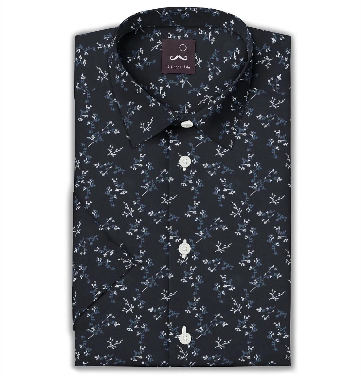 Pure Cotton - Semi-Spread Collar - Short Sleeve - Midnight Blossom sold by Airthreads