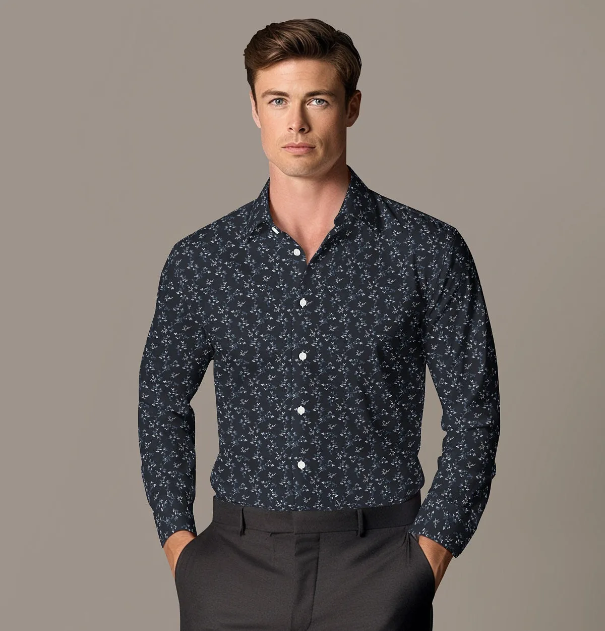 Pure Cotton - Semi-Spread Collar - Long Sleeve - Midnight Blossom sold by Airthreads product image thumbnail 4