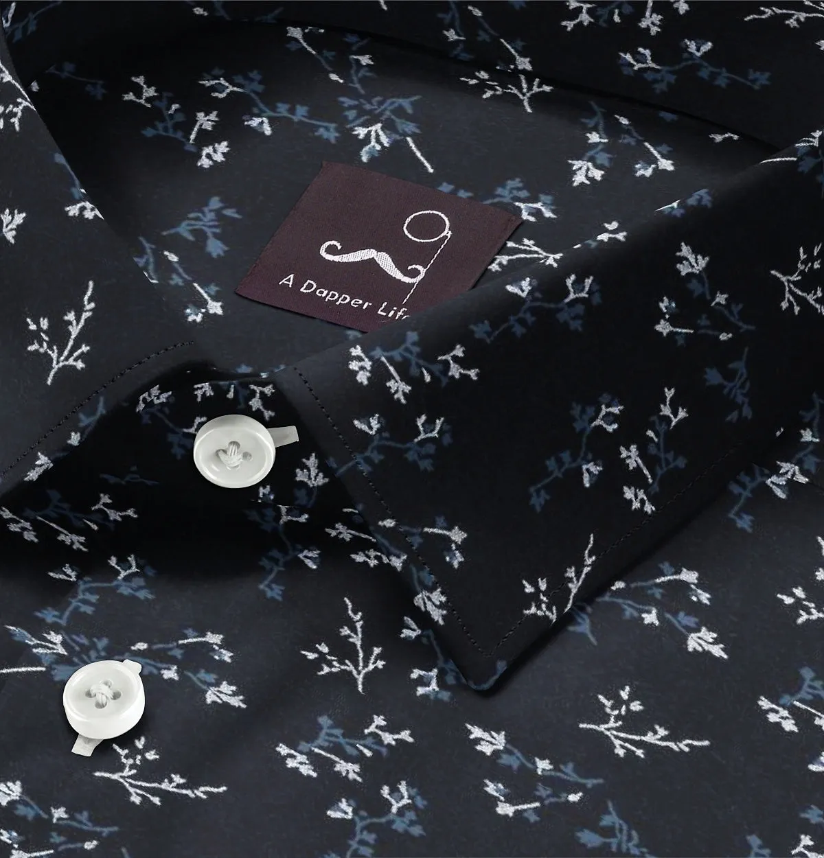 Pure Cotton - Semi-Spread Collar - Long Sleeve - Midnight Blossom sold by Airthreads product image thumbnail 2