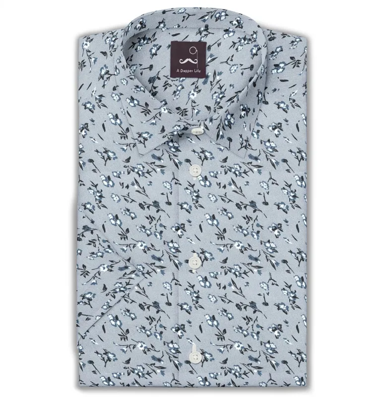 Pure Cotton - Semi-Spread Collar - Short Sleeve - Twilight Blossom sold by Airthreads