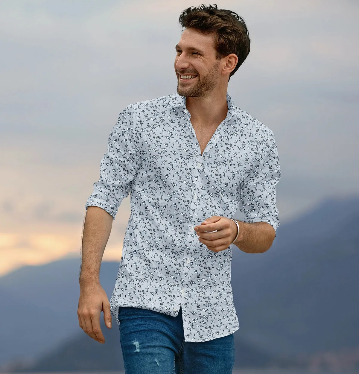 Pure Cotton - Semi-Spread Collar - Long Sleeve - Twilight Blossom sold by Airthreads product image thumbnail 4