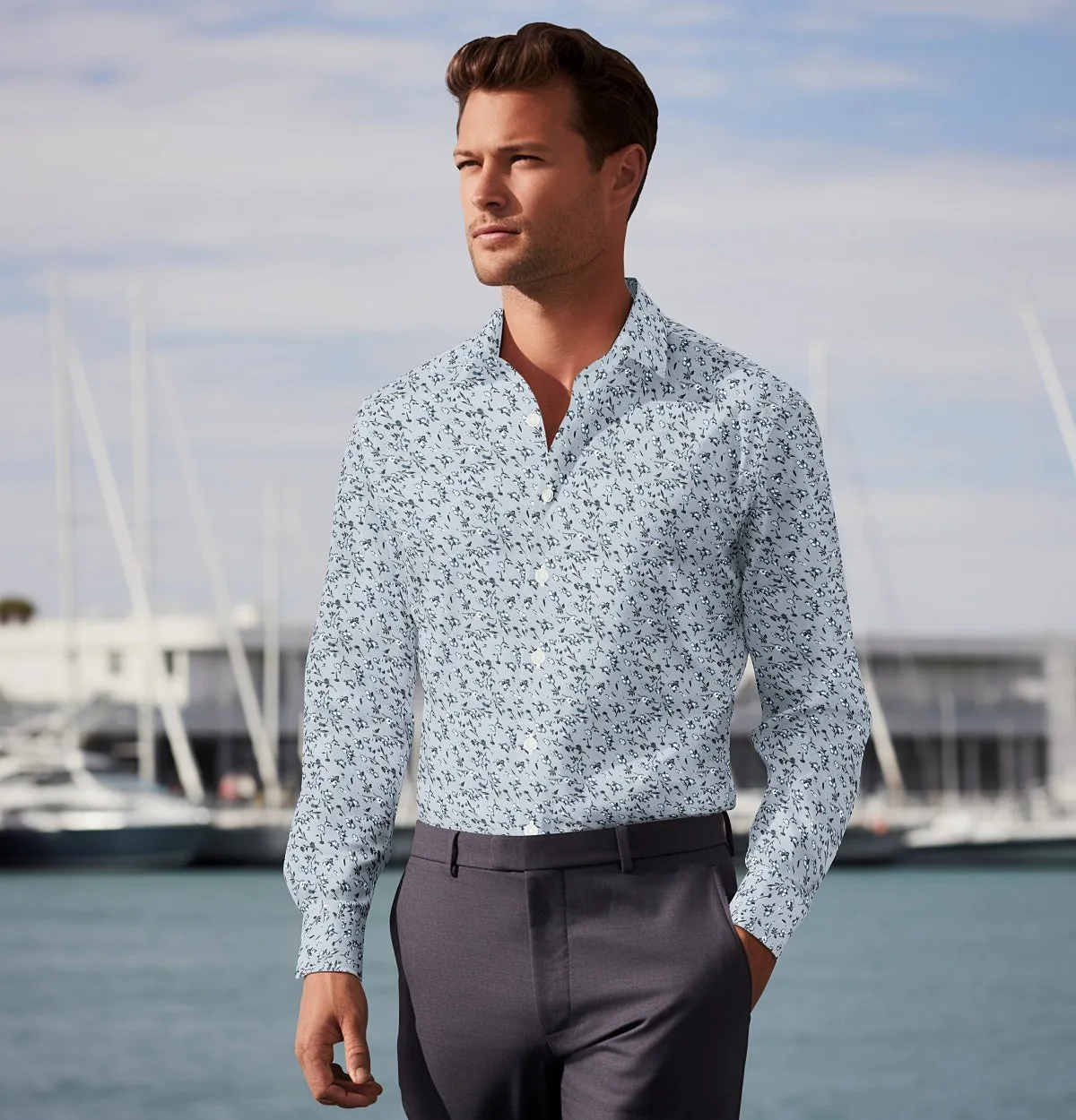 Pure Cotton - Semi-Spread Collar - Long Sleeve - Twilight Blossom sold by Airthreads product image thumbnail 3