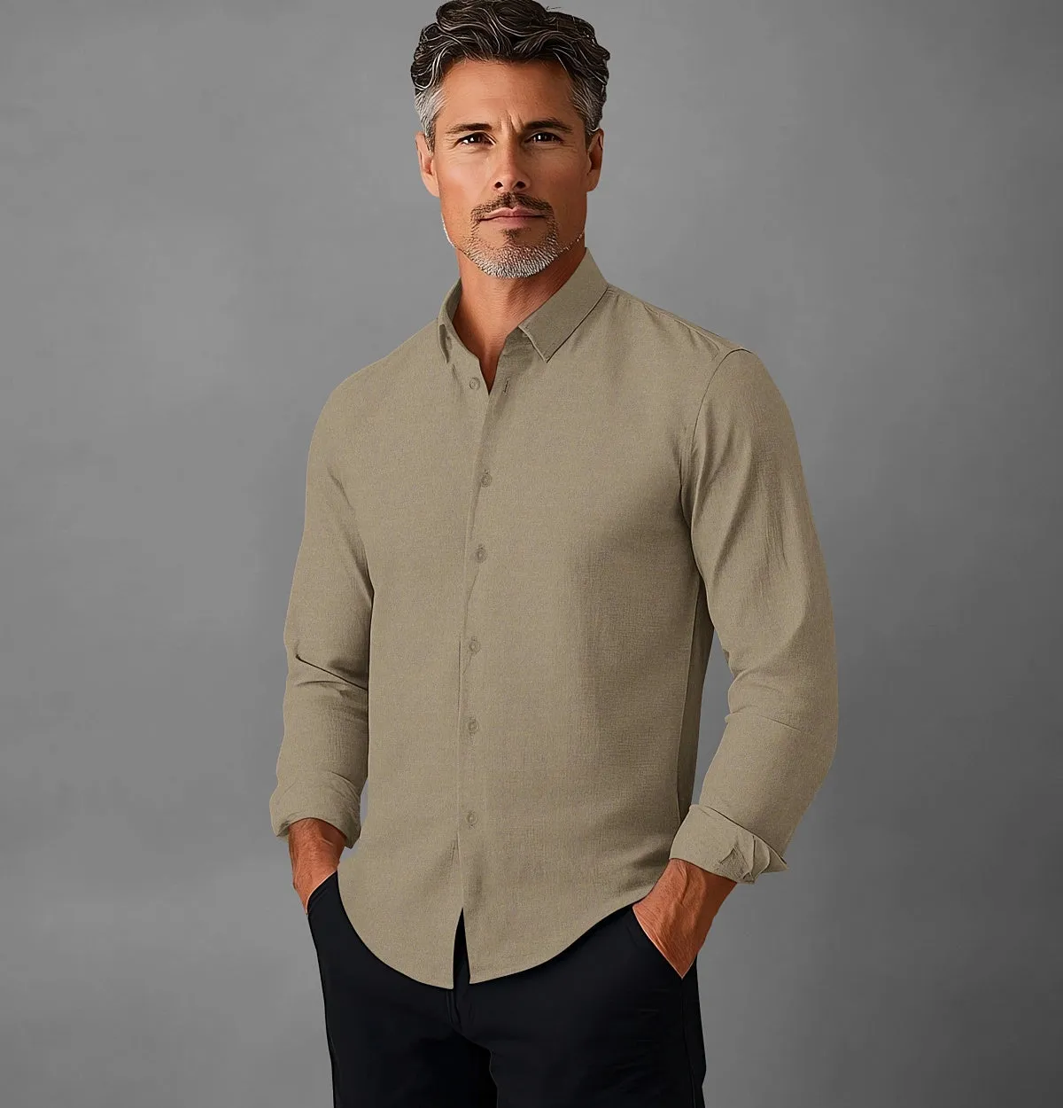 Wrinkle-Resistant - Semi-Spread Collar - Long Sleeve - Stone sold by Airthreads product image thumbnail 4