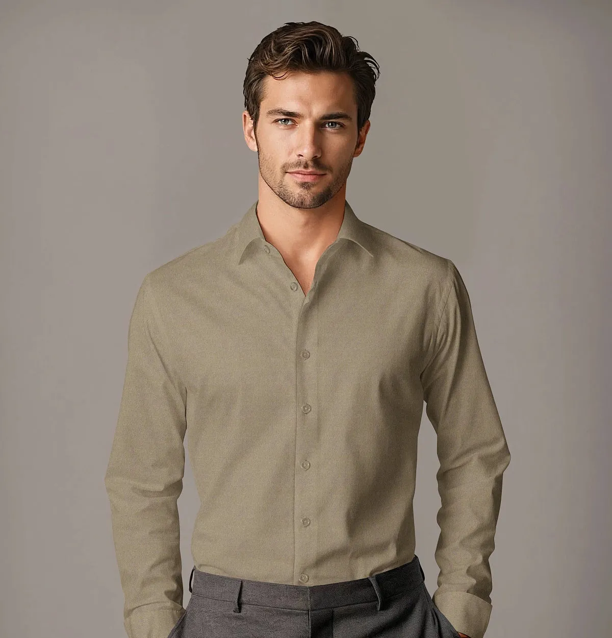 Wrinkle-Resistant - Semi-Spread Collar - Long Sleeve - Stone sold by Airthreads product image thumbnail 3