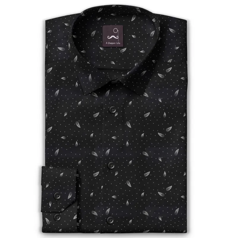 Pure Cotton - Long Sleeve - Black Print Leaves sold by Airthreads