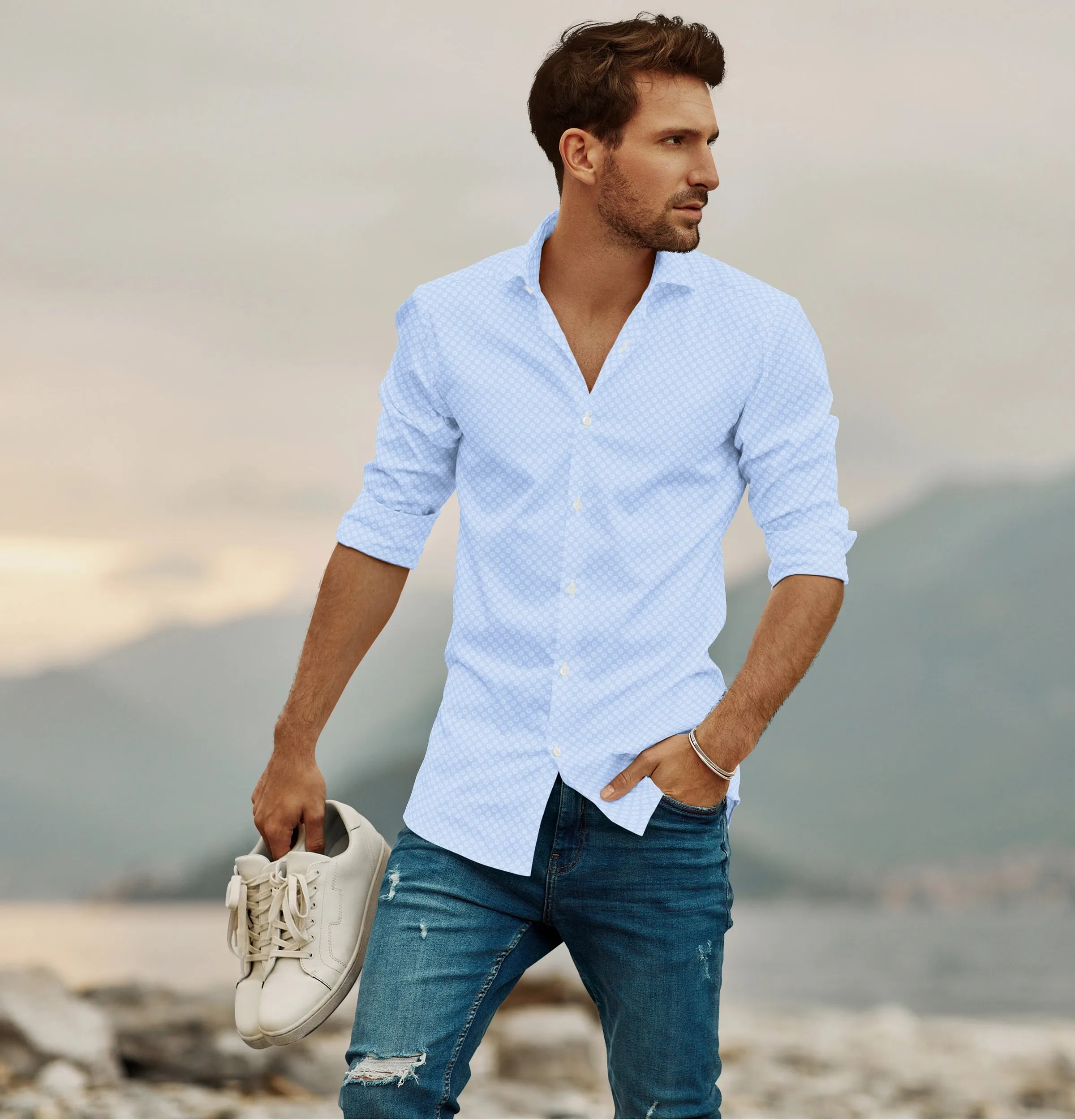 Pure Cotton - Long Sleeve - Sky Blue with Rosettes sold by Airthreads product image thumbnail 4