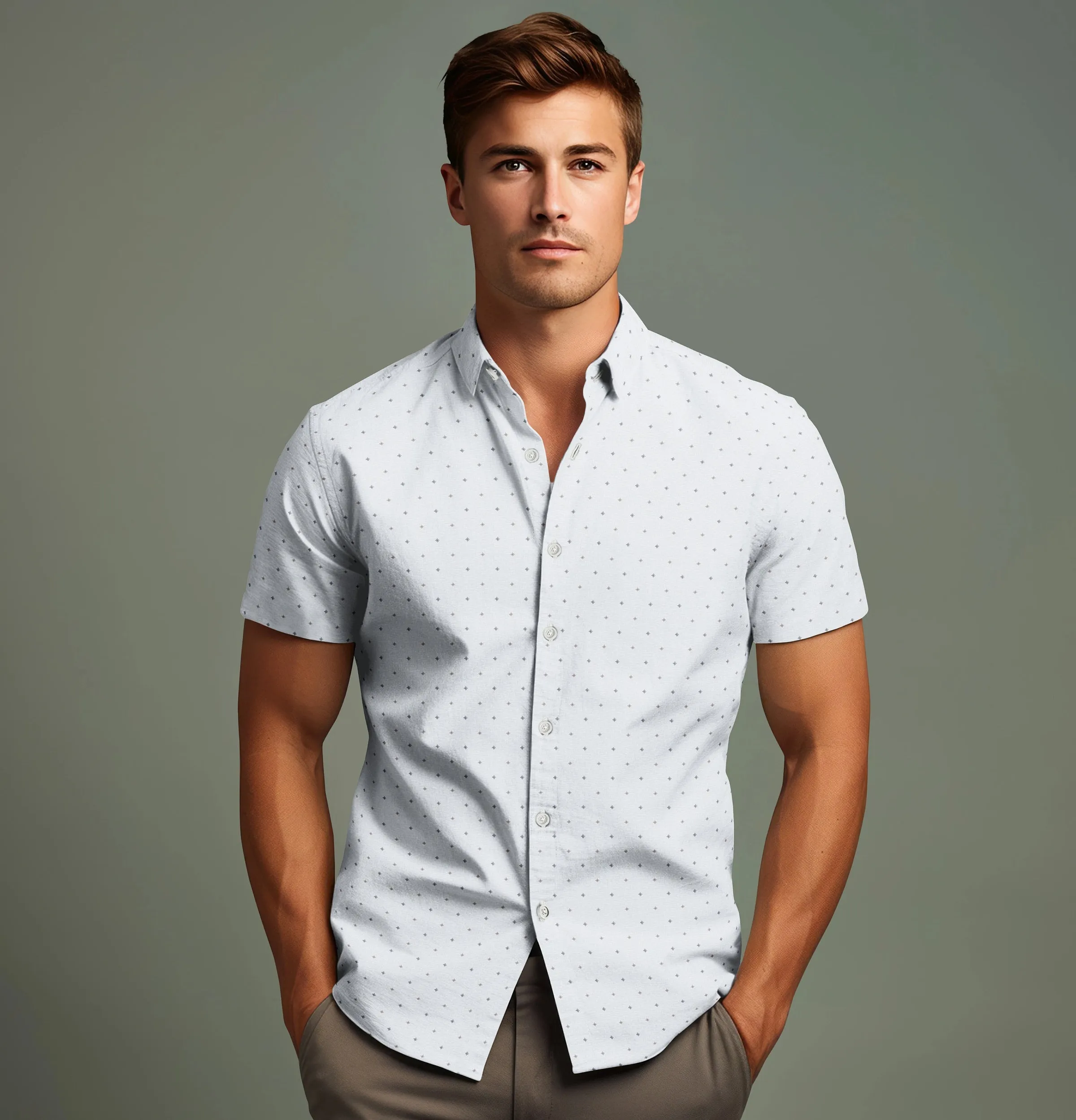 Pure Cotton - Short Sleeve - Light Gray with Brown Stars sold by Airthreads product image thumbnail 3