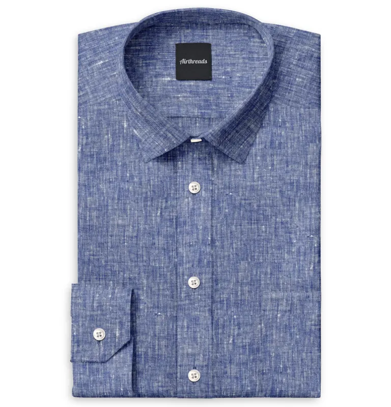 Long Sleeve Linen Shirt in Indigo Blue sold by Airthreads