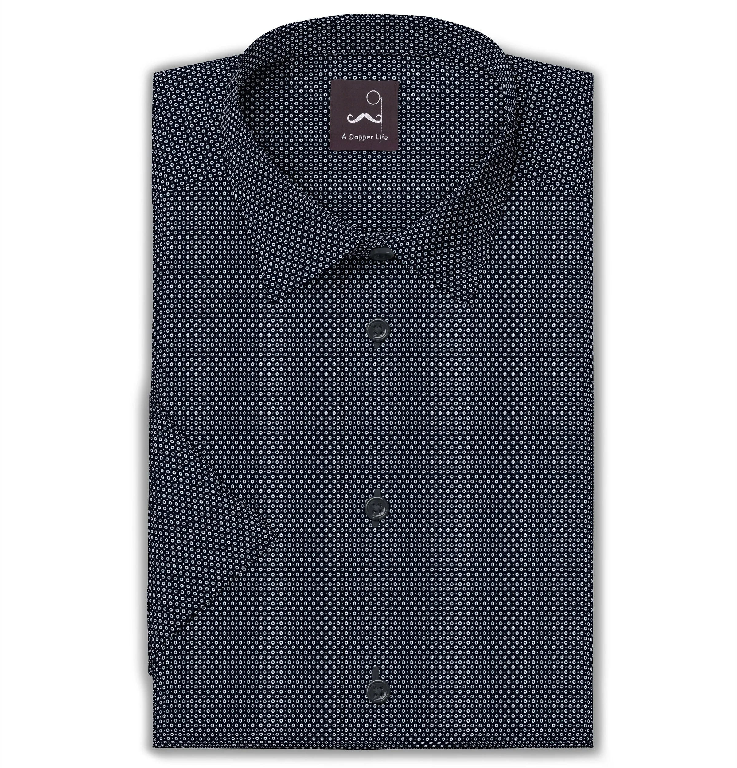 Pure Cotton Poplin - Short Sleeve - Navy Color Print sold by Airthreads