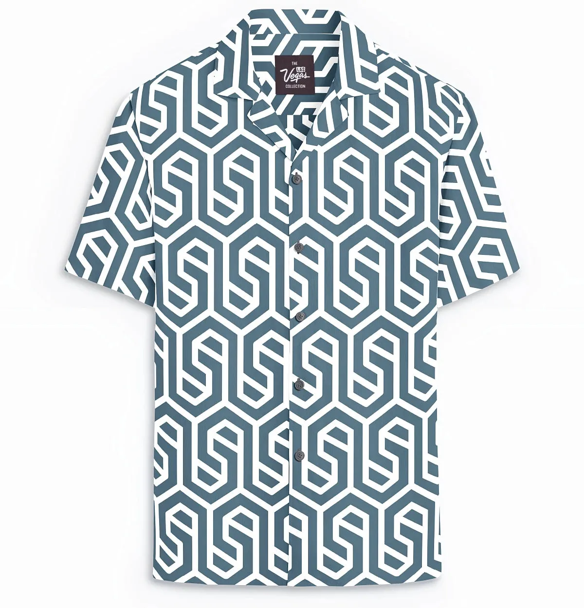 Wrinkle-Free - Teal Abstract - Camp Collar sold by Airthreads