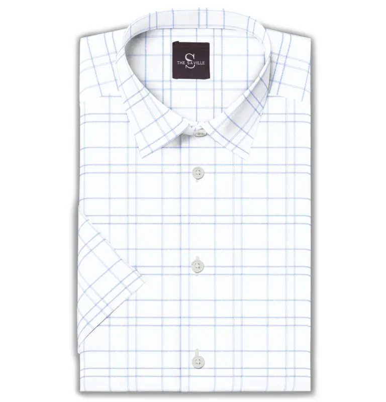Wrinkle-free White with Blue Checks - Short Sleeve sold by Airthreads