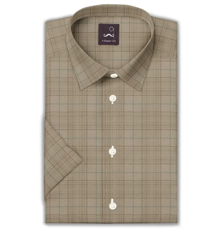 Pure Cotton - Short Sleeve - Brown Checks sold by Airthreads
