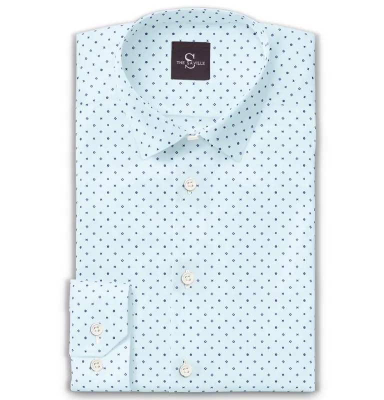 Wrinkle-free Sky Blue with Geometric Print - Long Sleeve sold by Airthreads