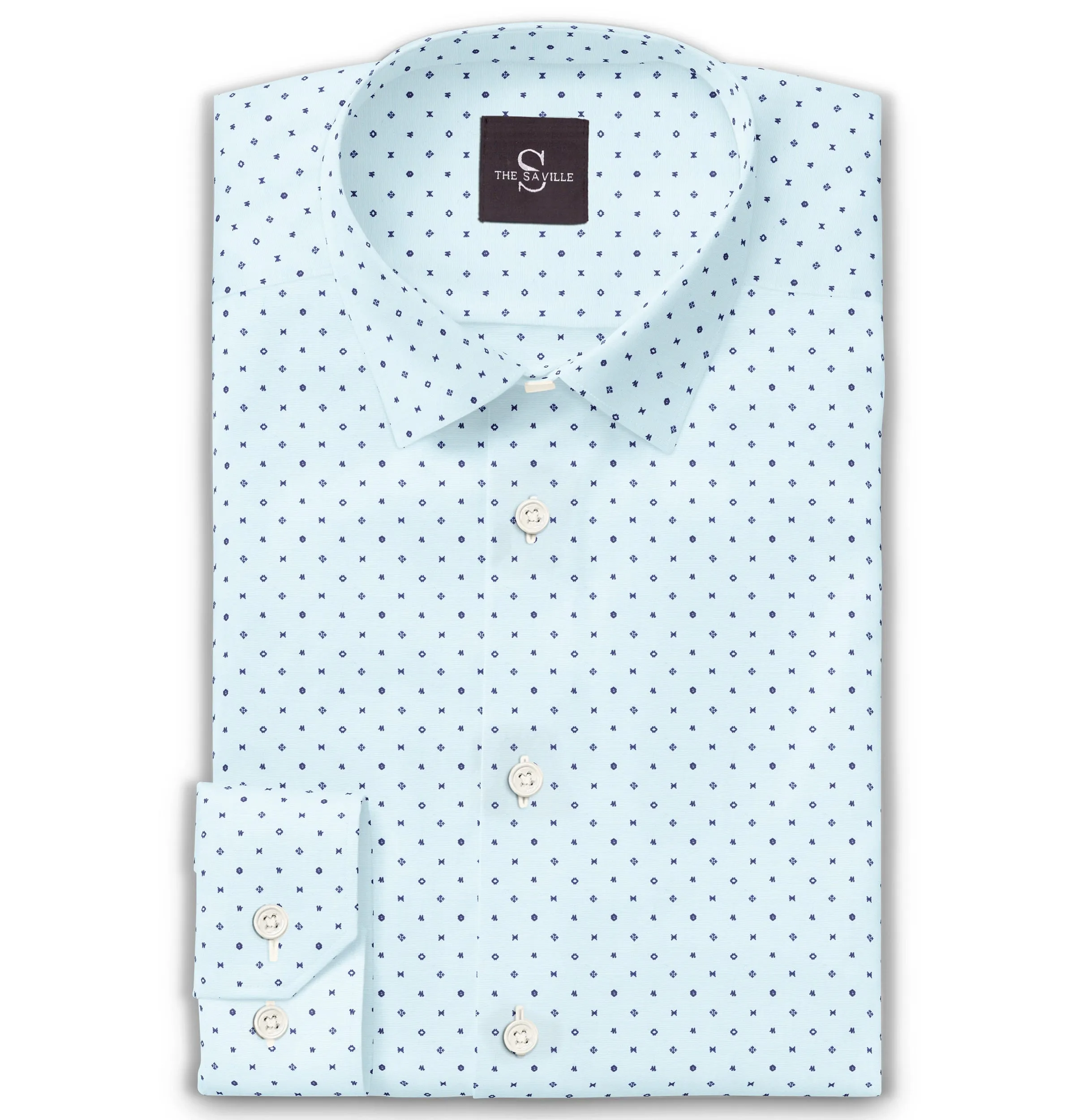 Wrinkle-free Sky Blue with Geometric Print - Long Sleeve sold by Airthreads