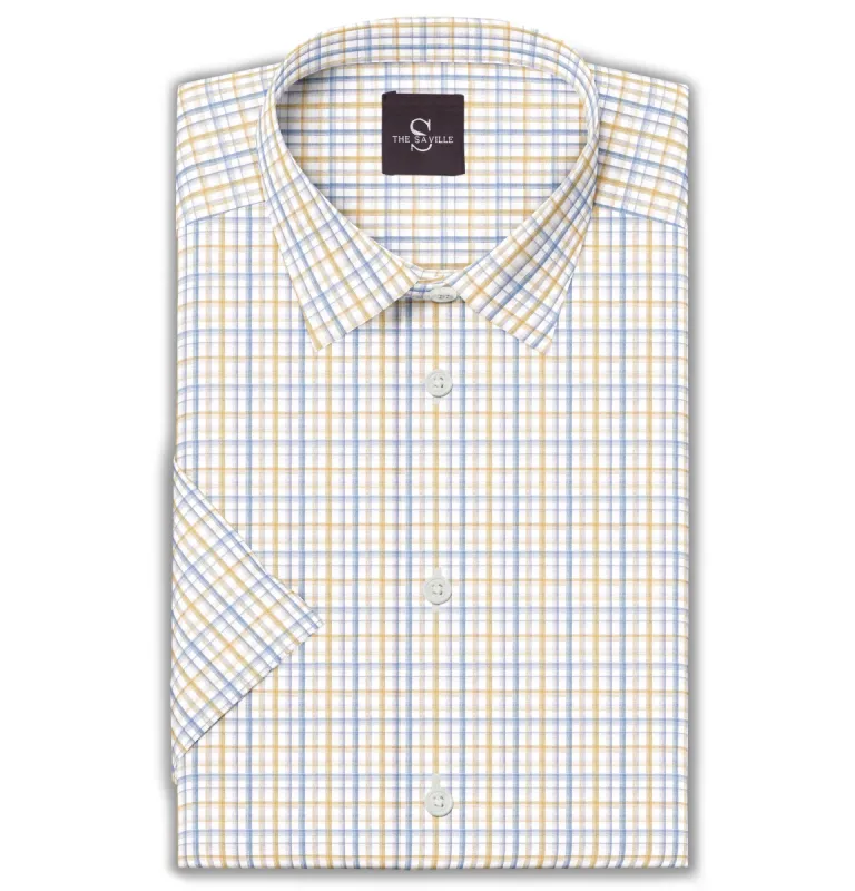 Wrinkle-free - Short Sleeve - Yellow and Blue Checks sold by Airthreads