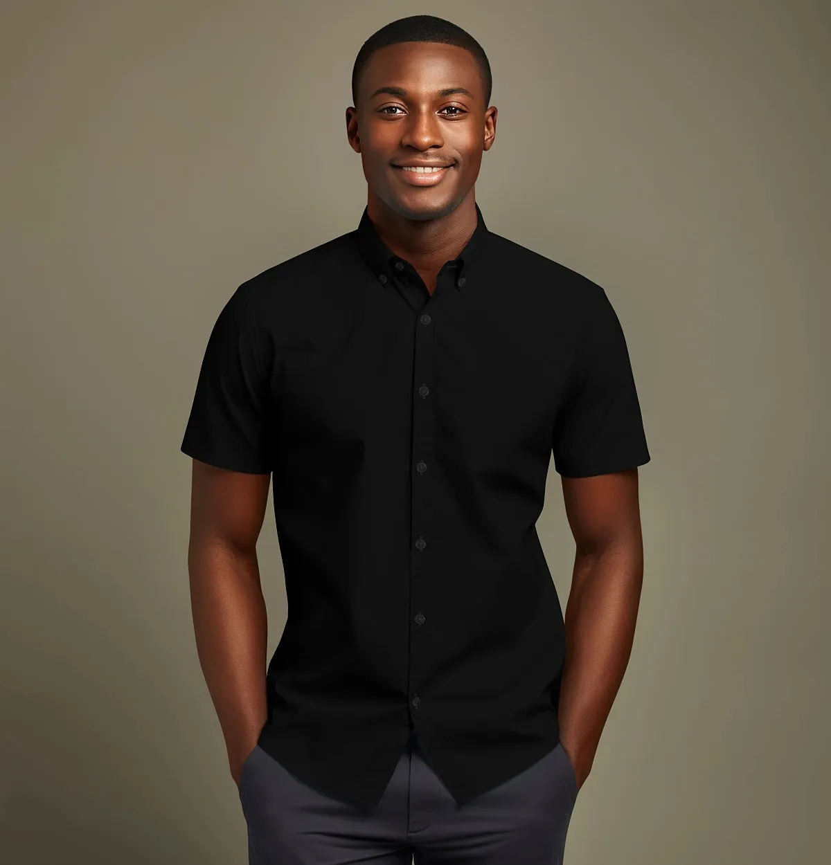 Wrinkle-resistant - Button-Down - Cotton-Lycra Shirt - Short Sleeve - Black sold by Airthreads product image thumbnail 3