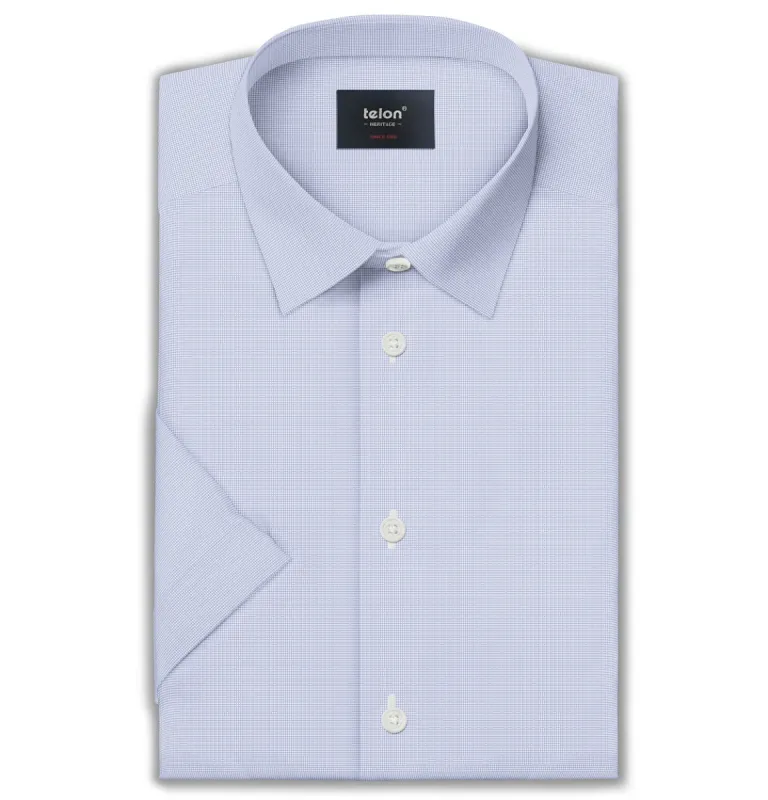 Luxury Pure Cotton - Short Sleeve - Blue micro check sold by Airthreads